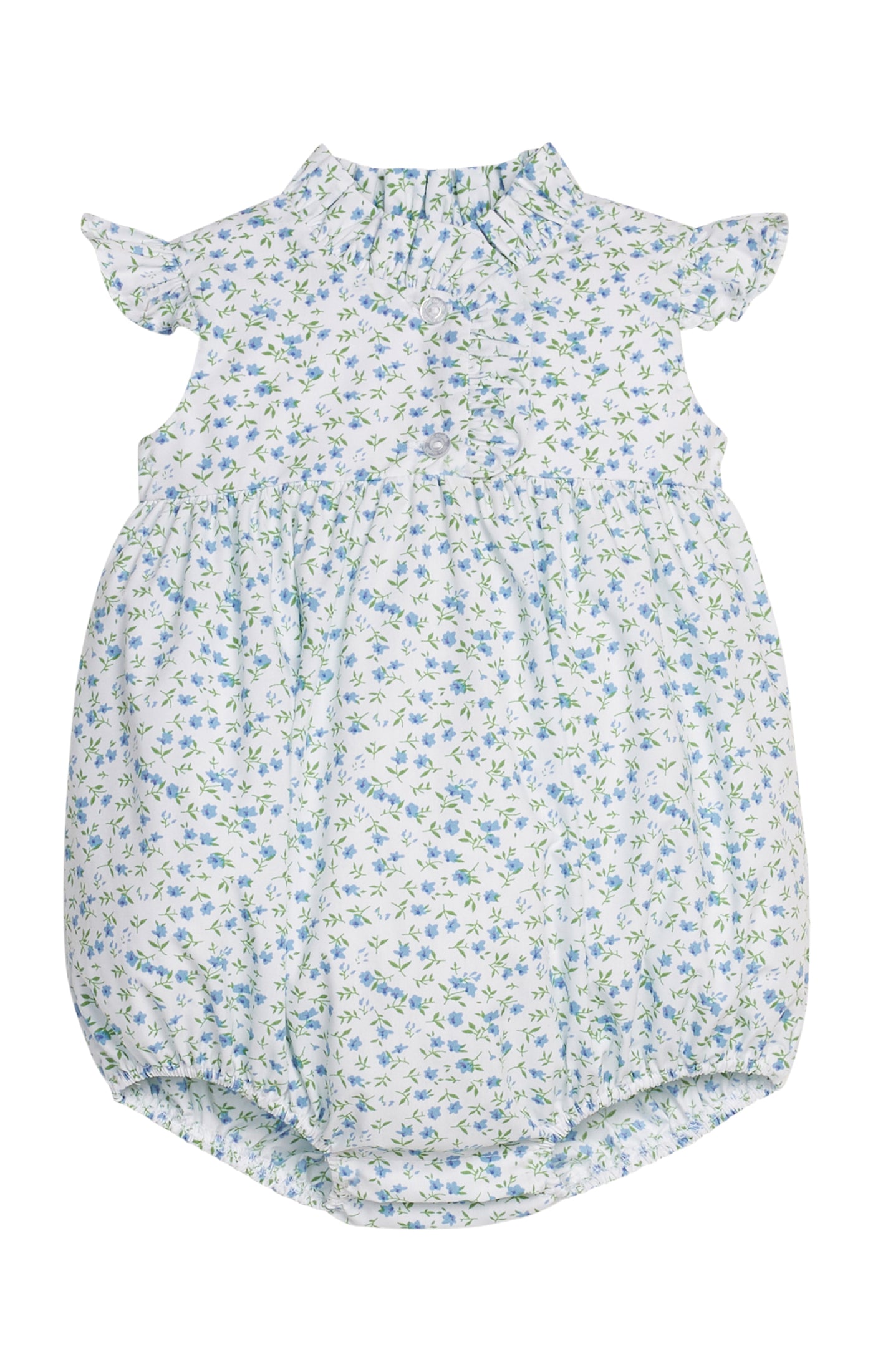 Green and Blue Floral baby romper on a white background