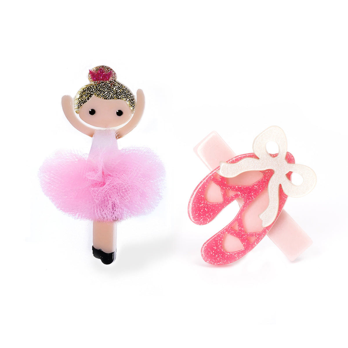 Ballet-themed hair clip with pink tutu and shoes