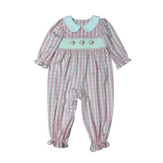 Pink Gingham Smocked Santa Romper