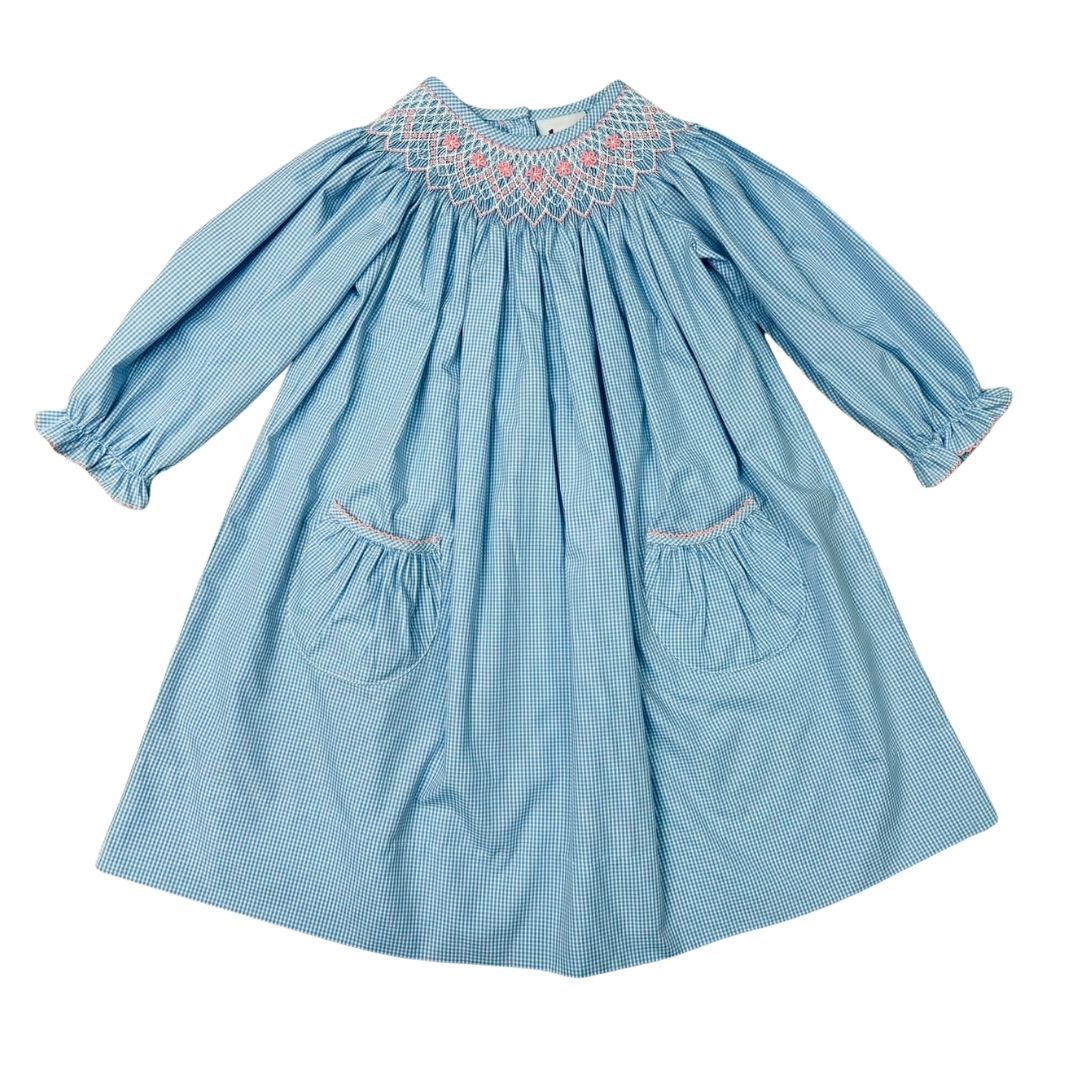 Smocked Blue White Check Dress