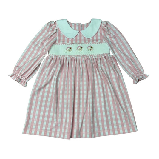 Pink Gingham Smocked Santa Dress