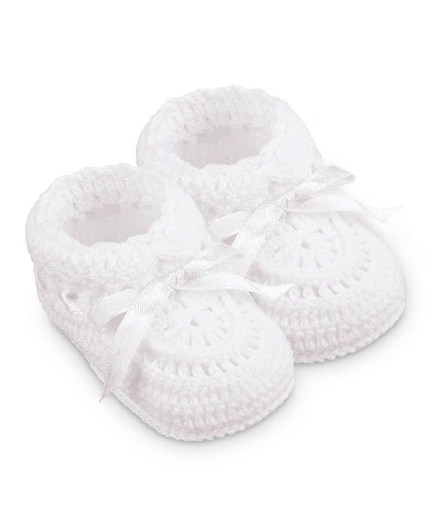 Hand Crochet Ribbon Bootie 1 Pair - White