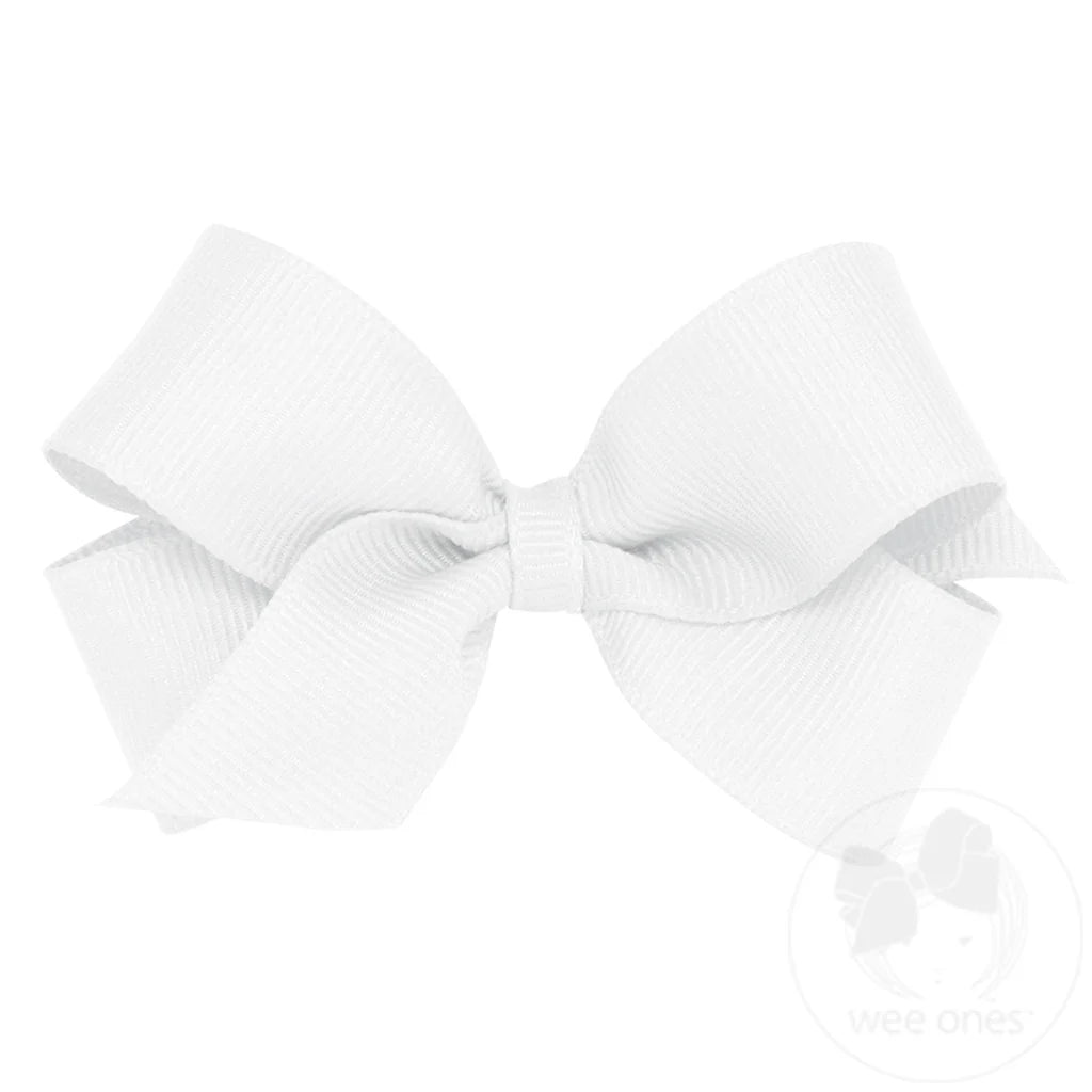 Tiny Classic Grosgrain Girls Hair Bow (Plain Wrap) - White