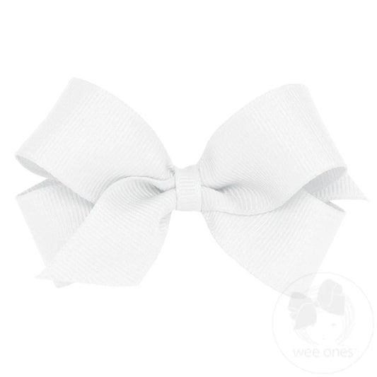 Tiny Classic Grosgrain Girls Hair Bow (Plain Wrap) - White
