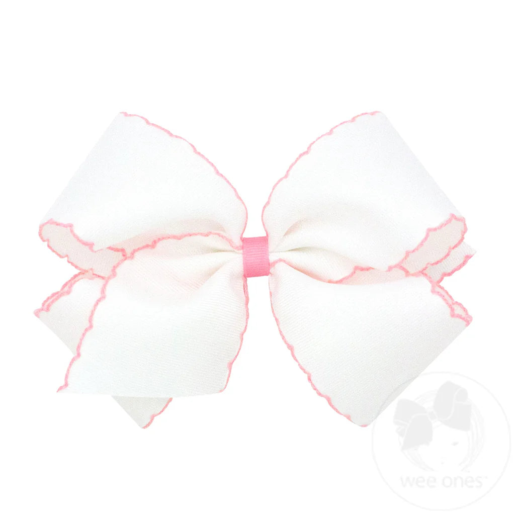 King White bow with Pink Moonstitch Trim