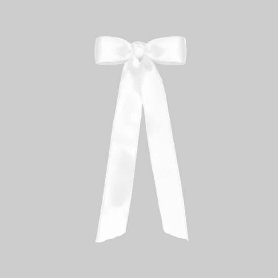 Mini French Satin Hair Bowtie with Knot Wrap and Streamer Tails - White