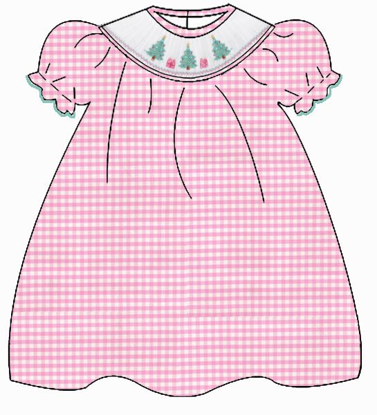X´mas TREE GIRL´S - Pink gingham bishop w/ insert