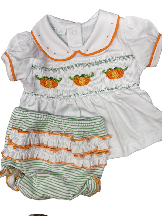 Smocked Pumpkin Ruffle Diaper Cover Set