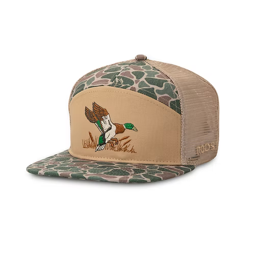 Camouflage and tan hat with 3D full color duck.