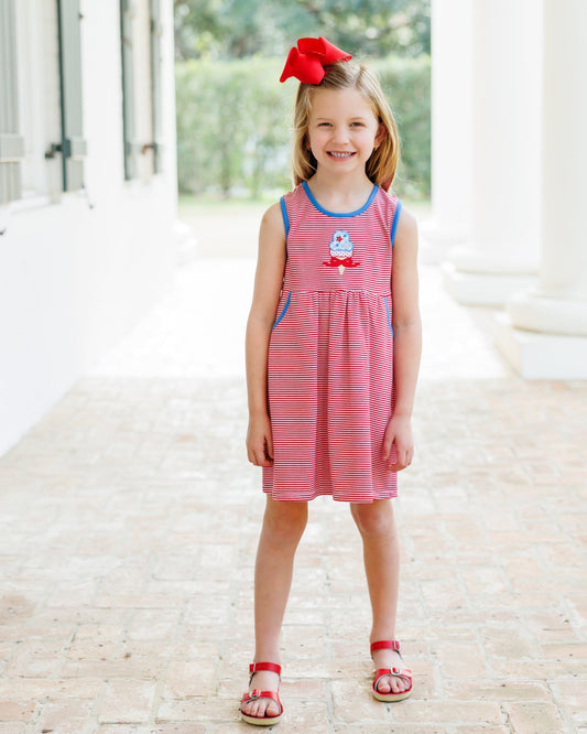  Red and white striped dress with a red bow on an ice cream cone