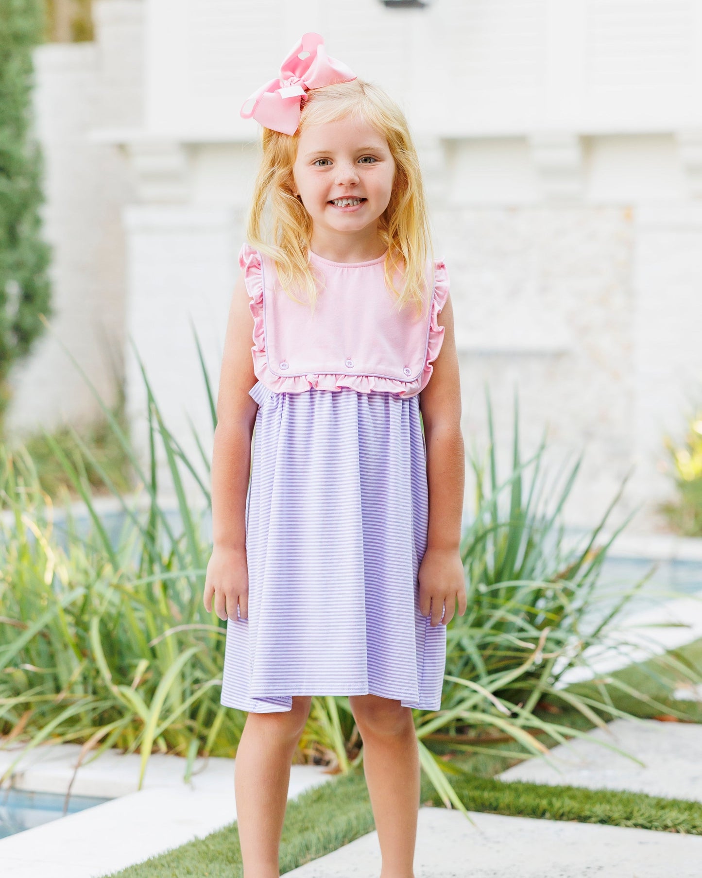 ** PRE-ORDER ** Amelia Dress- Pink and Lavender Stripe