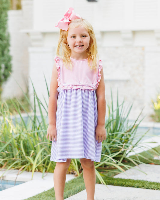** PRE-ORDER ** Amelia Dress- Pink and Lavender Stripe