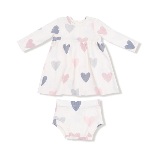 Hearts Modal Rib Simple Dress and Bloomer set