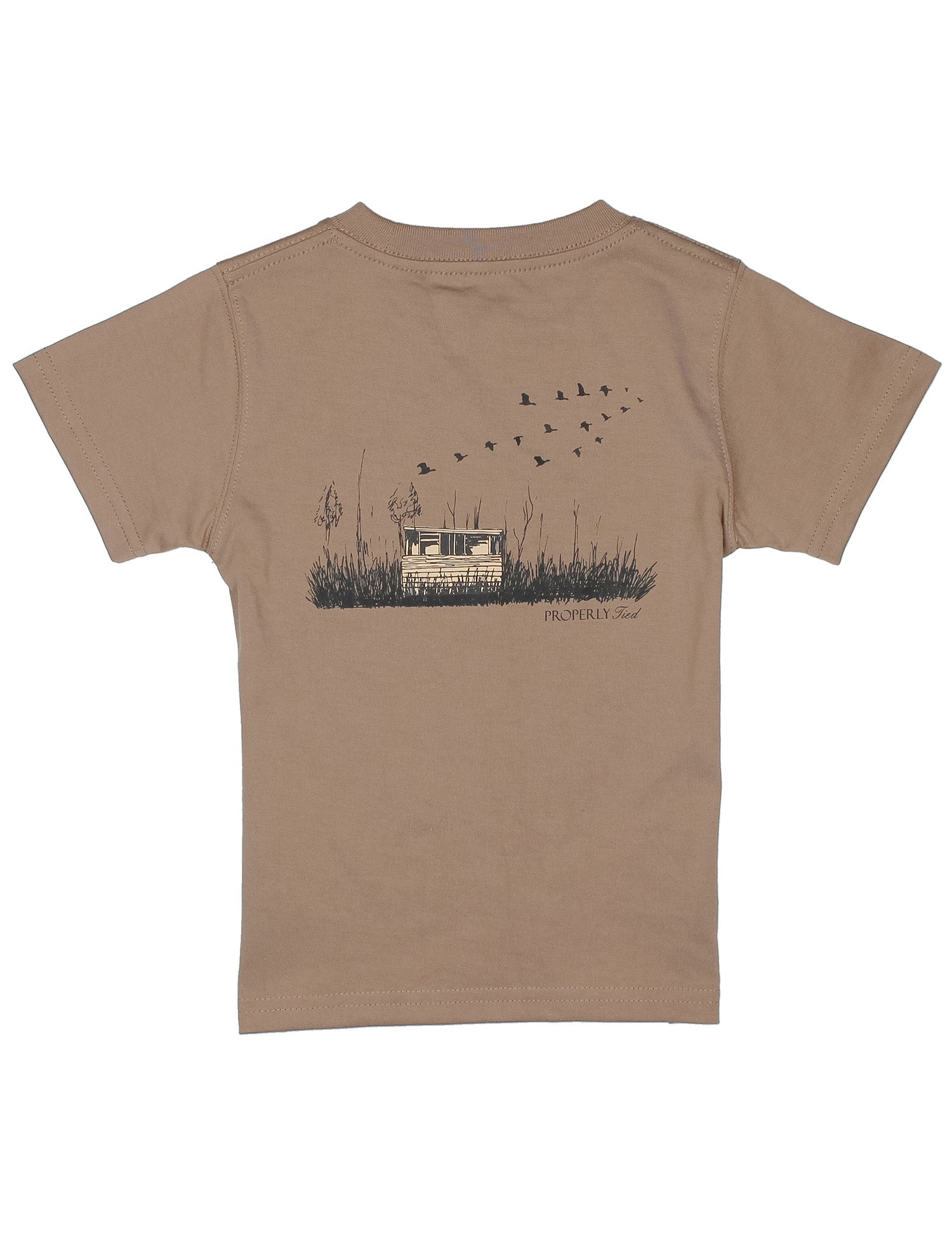 brown shirt with duck blind design