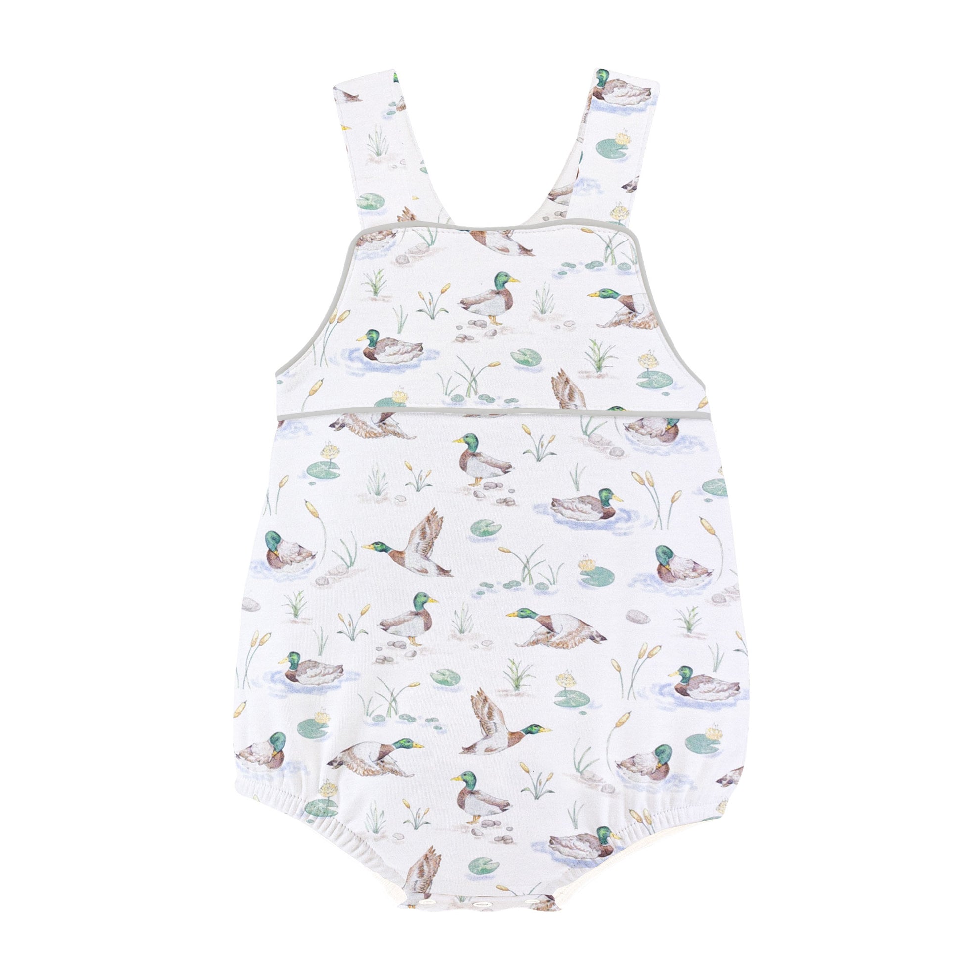 Baby romper with duck pattern on a white background