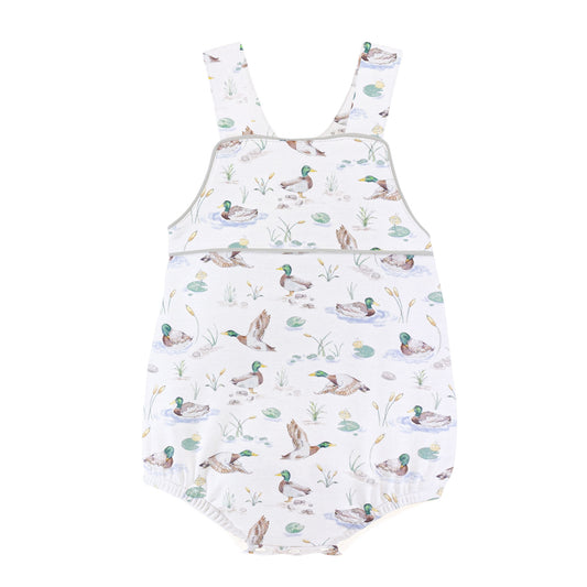 Baby romper with duck pattern on a white background