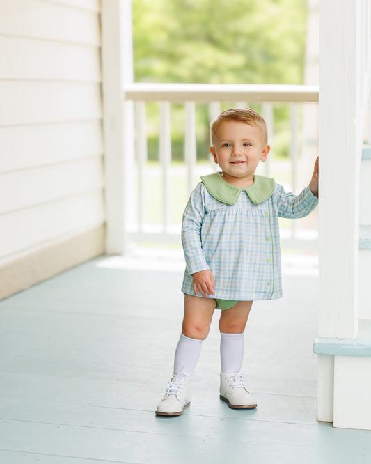 blue and green plaid boy diaper set 