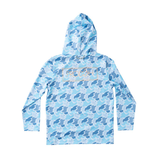 Blue camouflage hoodie with the PRODOH logo on back.