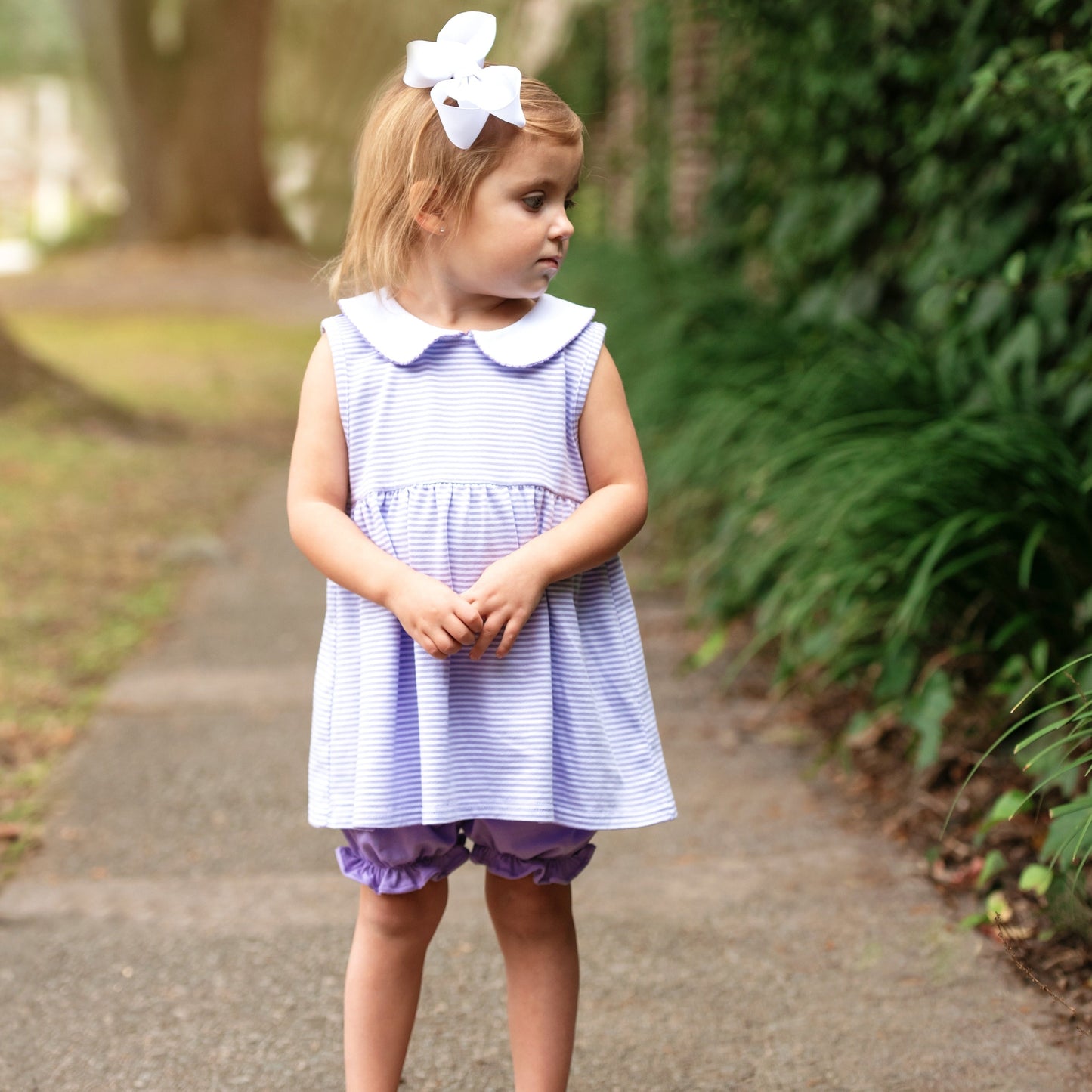 ** PRE-ORDER ** Charlotte Sleeveless Bloomer Set- Lavender Stripe