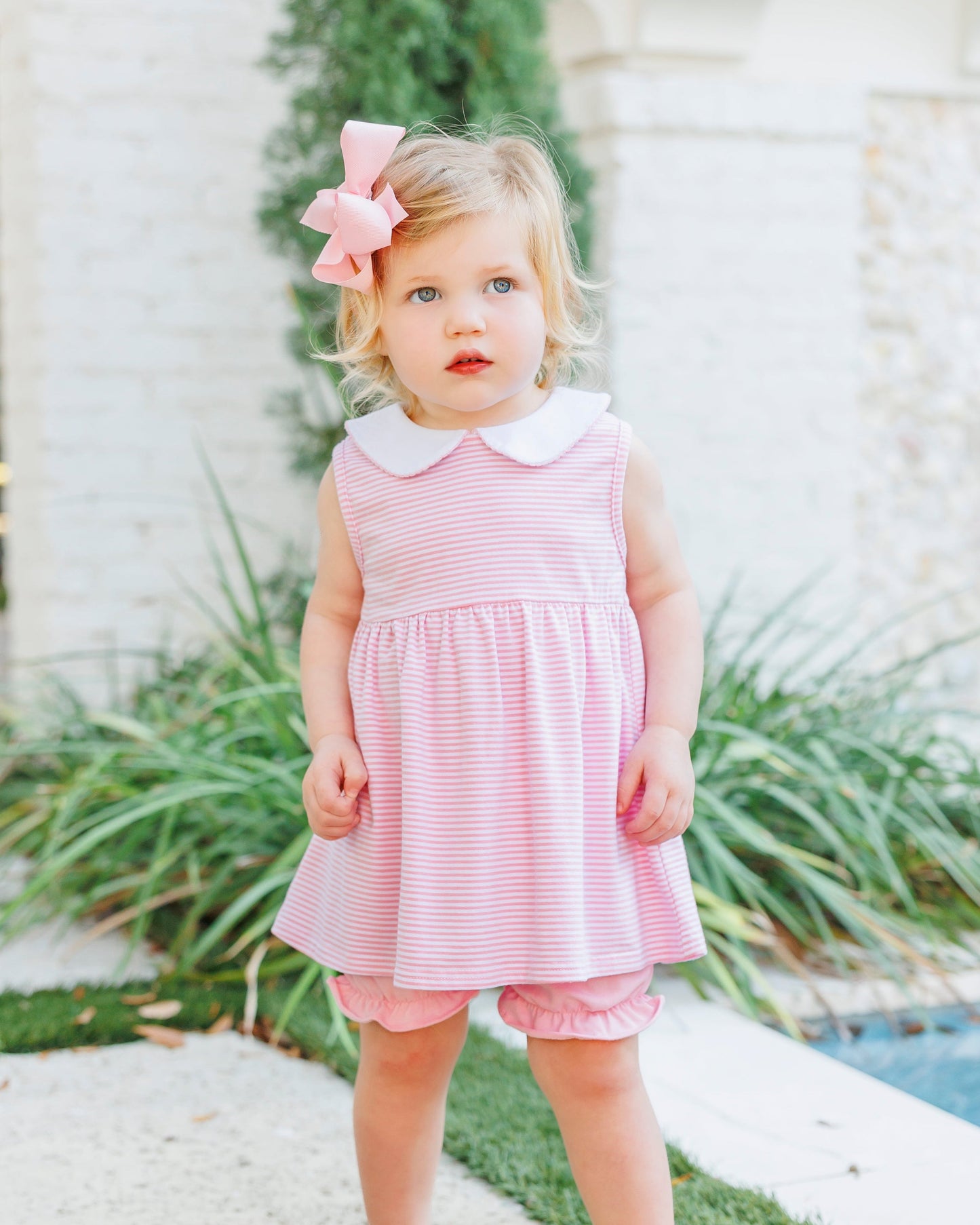 ** PRE- ORDER ** Charlotte Sleeveless Bloomer Set- Light Pink Stripe