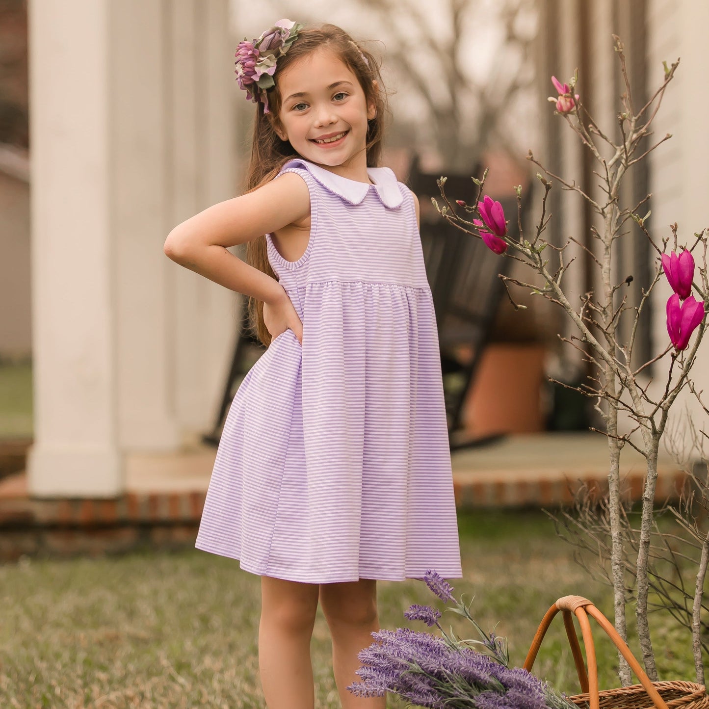 ** PRE- ORDER ** Charlotte Sleeveless Dress- Lavender Stripe