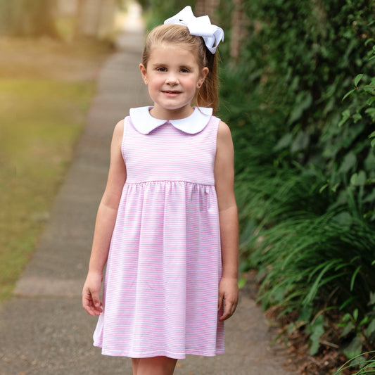 ** PRE-ORDER ** Charlotte Sleeveless Dress- Light Pink Stripe