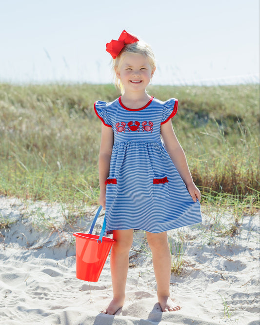 ** PRE-ORDER ** Coastal Crab Ruffle Pocket Dress