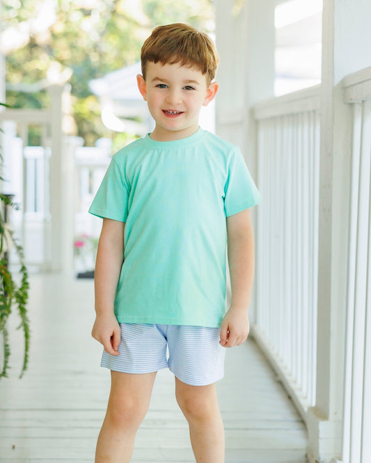 ** PRE-ORDER ** Drew Short Set- Mint and Light Blue Stripe
