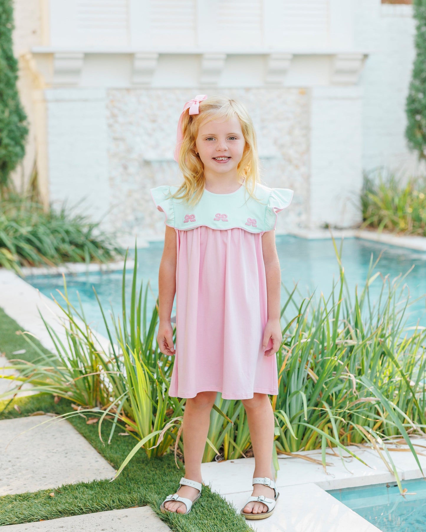 ** PRE-ORDER ** French Knot Bow Scallop Dress