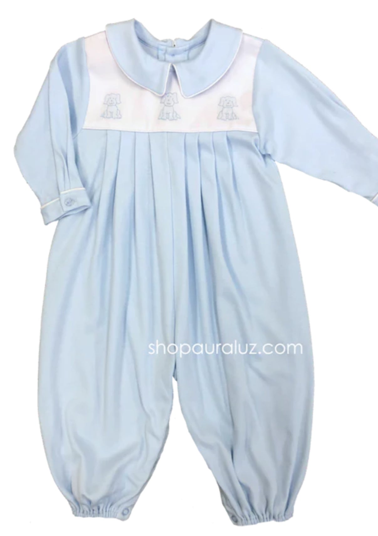 Blue with embroidered puppies Romper