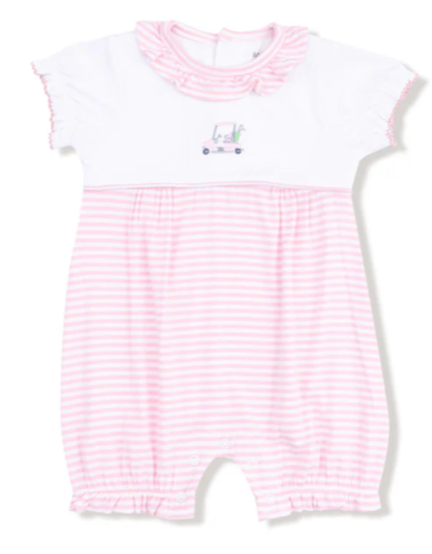 Baby Golf Carts - Pink
Ruffle Collar Romper with Piping and Picot