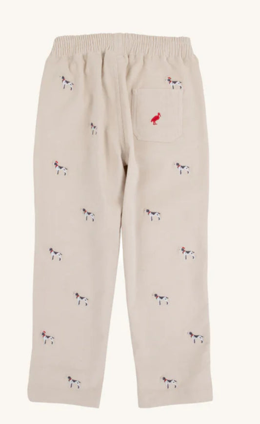Critter Sheffield Pants (Corduroy) -Osprey Oatmeal Richmond Red Stork & Santa Dog Embroidery