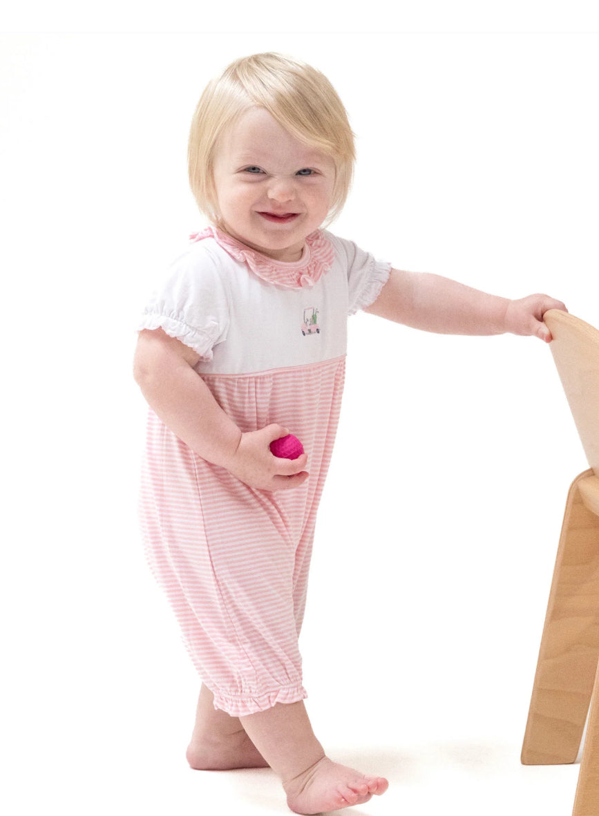 Baby Golf Carts - Pink
Ruffle Collar Romper with Piping and Picot