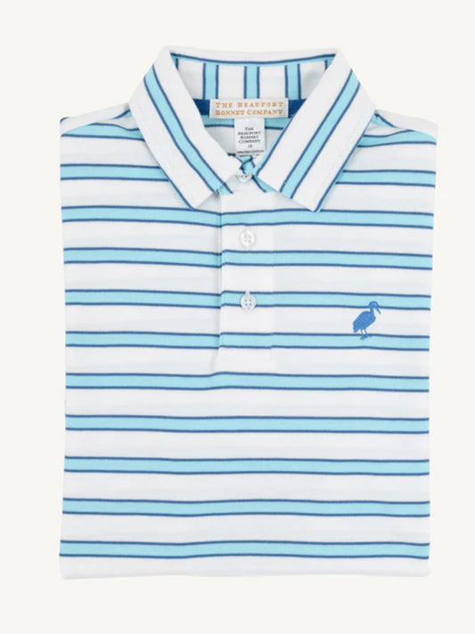 Prim & Proper Polo - Worth Avenue White, Belhaven Blue, & Wood Boat Blue Stripe