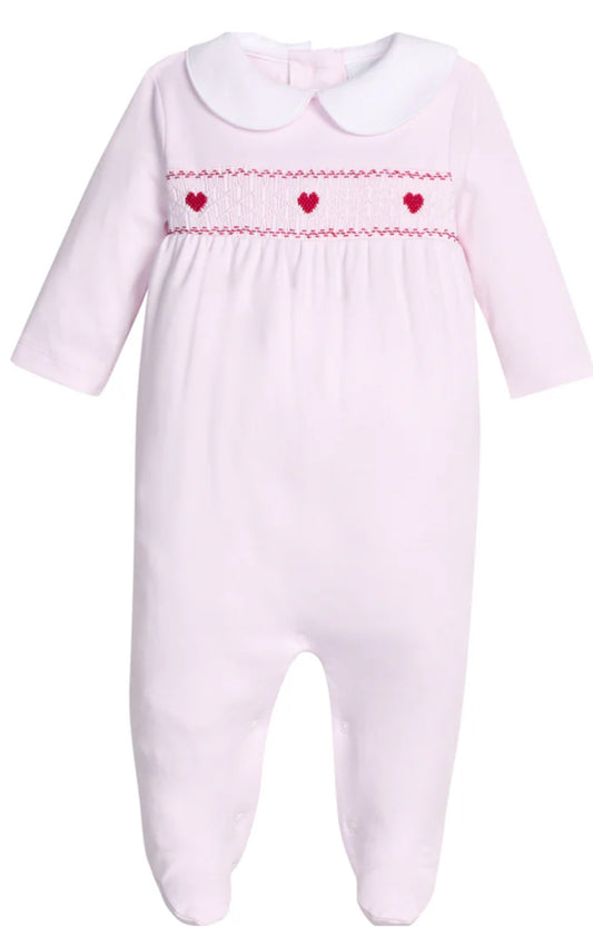 Smocked Footie - Pink Hearts