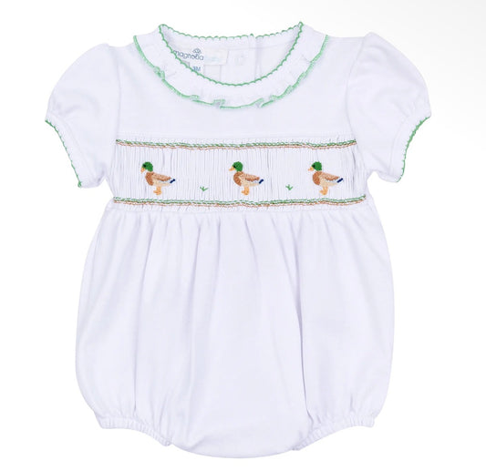 Smocked girl mallard bubble 