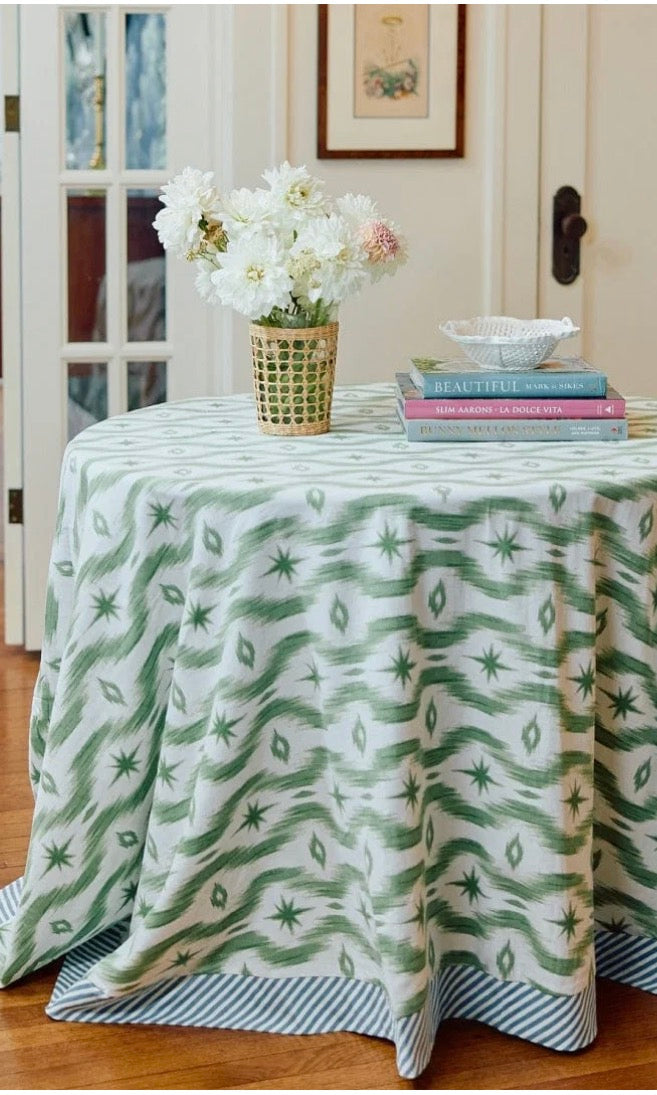 Patterned Tablecloth - Green Ikat