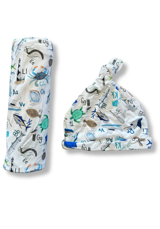 Coastal ABC's Hat & Swaddle Set