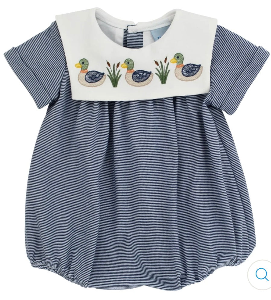 Blue white striped bubble with duck designs 