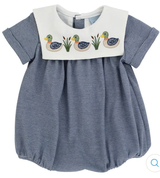 Blue white striped bubble with duck designs 