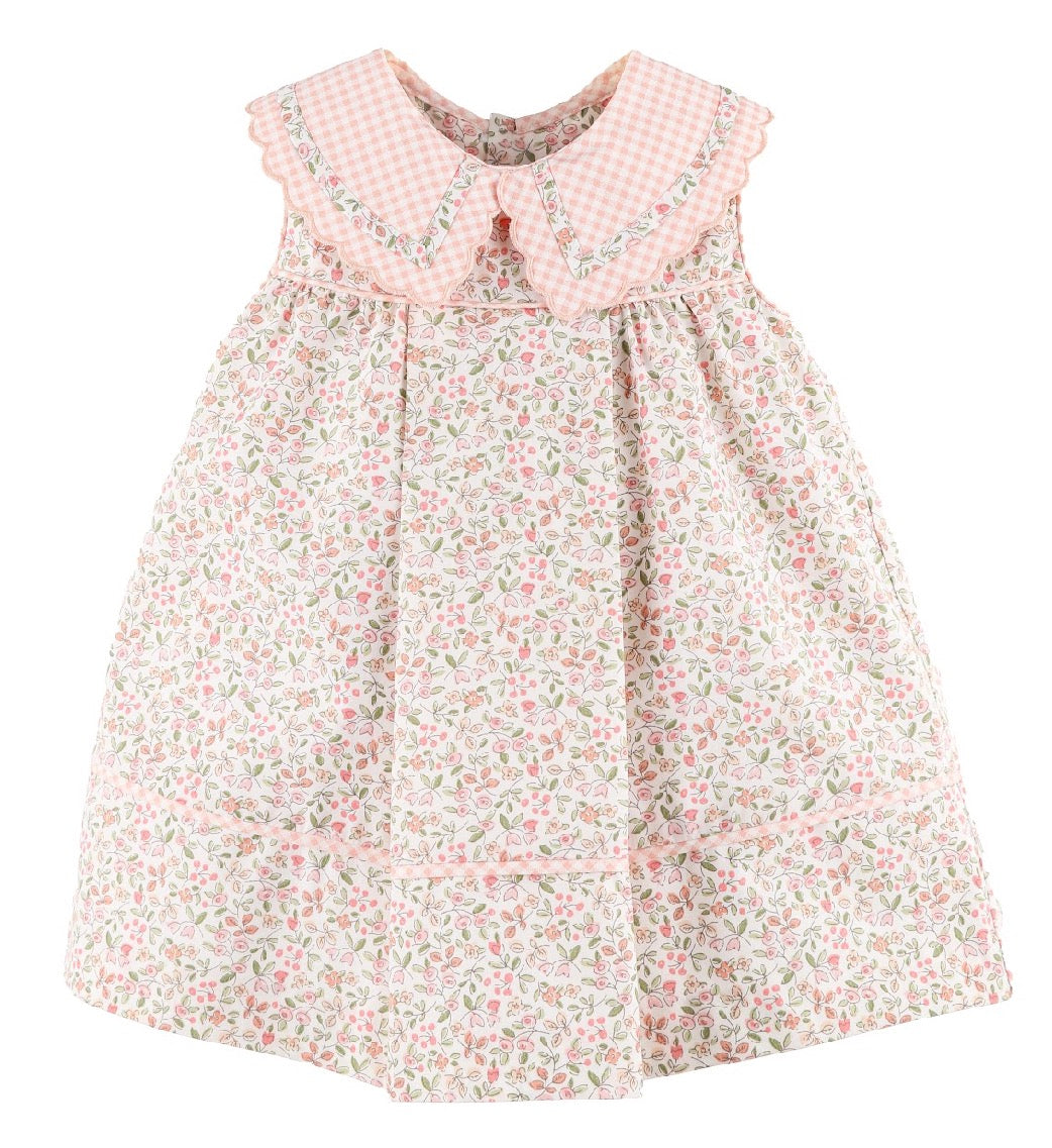 Pink Floral dress with a checkered collar 