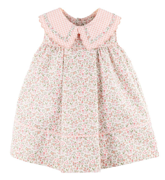 Pink Floral dress with a checkered collar 