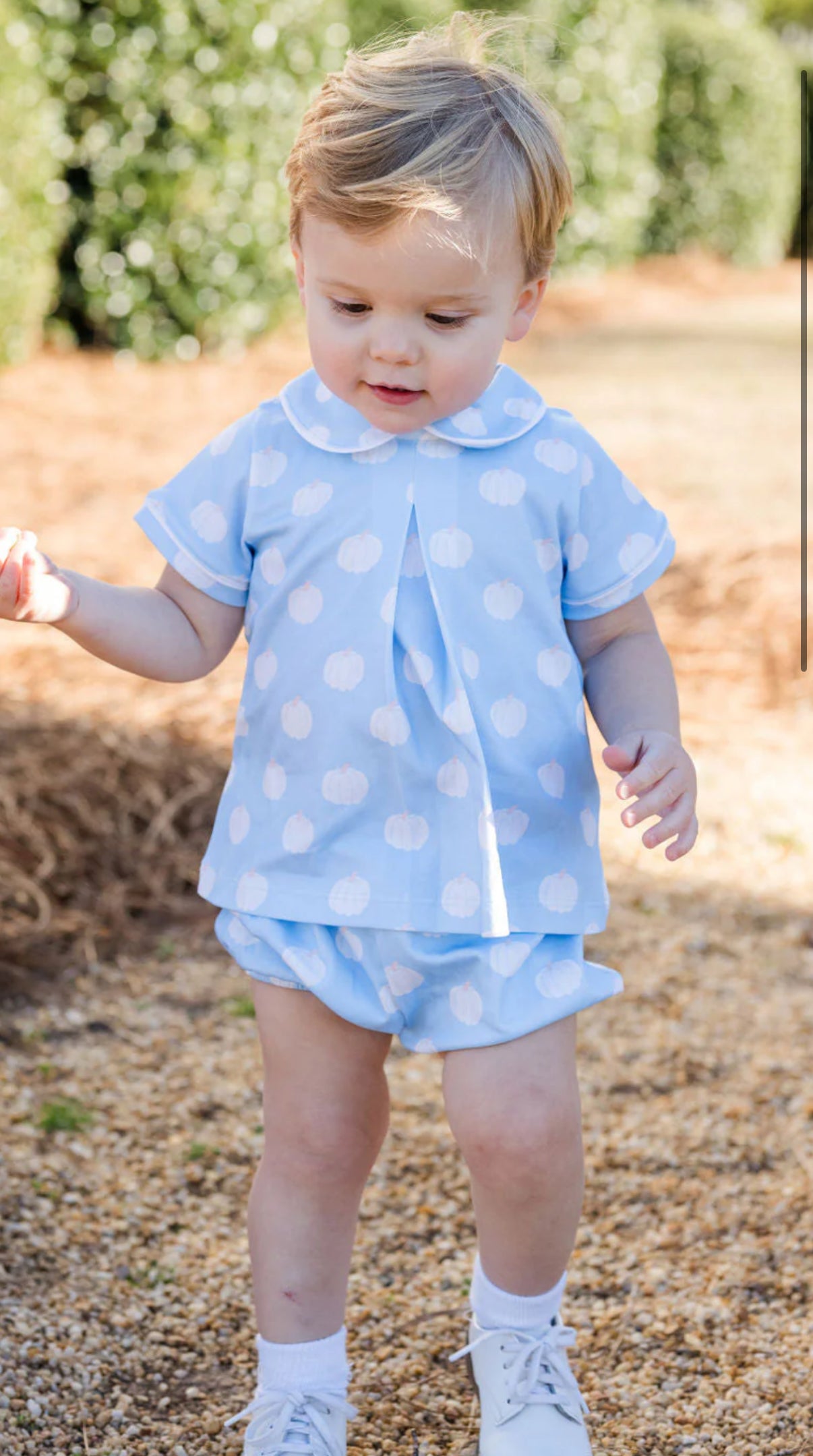 Rory Knit Diaper Set, Blue Pumpkins