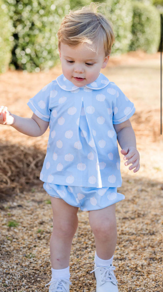 Rory Knit Diaper Set, Blue Pumpkins