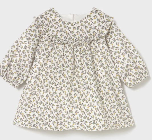 Girl Printed Velvet Dress -Green