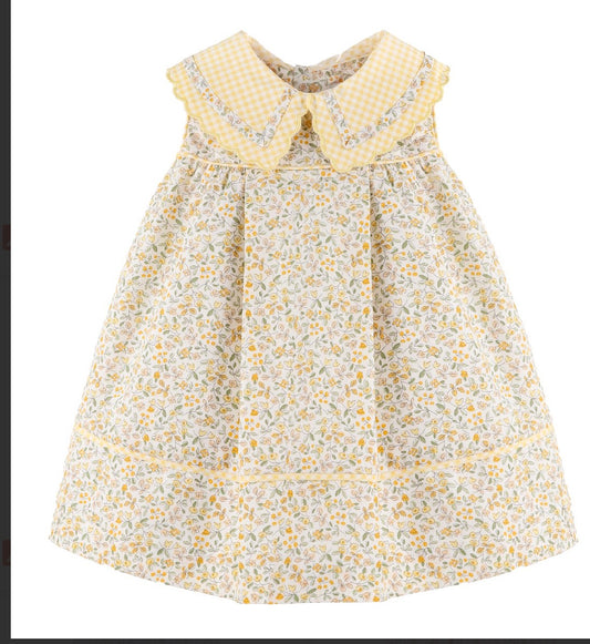 Yellow Floral dress with a yellow checkered collar 
