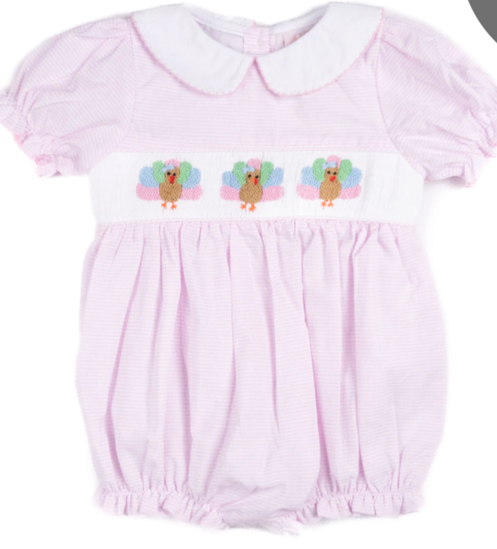 Smocked Turkey Bubble - Pink