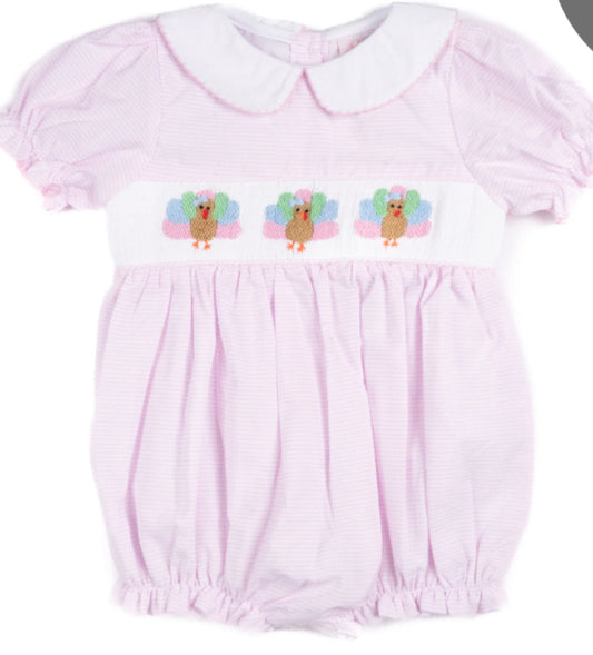Smocked Turkey Bubble - Pink