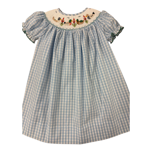 Blue checkered dress with smocked Mallard dress 