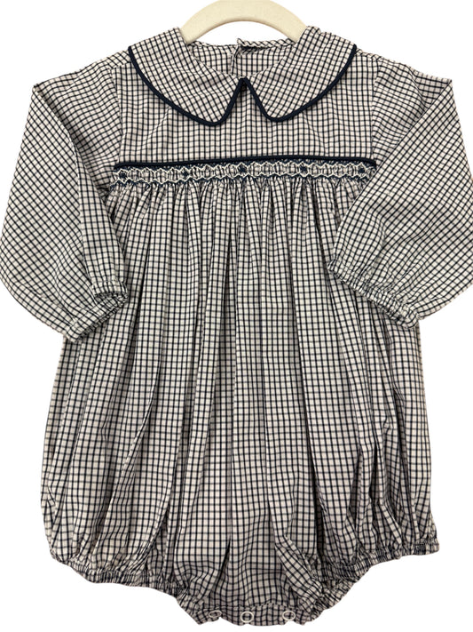 Navy Check Smocked Bubble